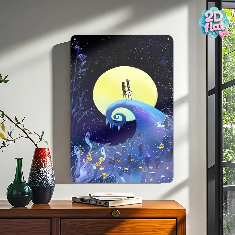 مسطح ثنائي الأبعاد، قطعة واحدة "الكابوس قبل عيد الميلاد" جاك وسالي ديكور حائط حديدي - ديكور رسمي على الطراز القوطي مستوحى من تيم بيرتون