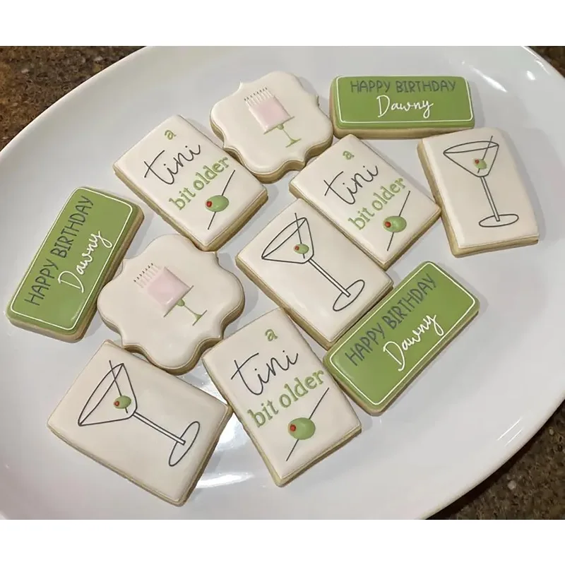 9Pcs Martini Birthday Cookie Stencils,Template for Royal Icing Cookie Decoration, Birthday Dessert Baking & DIY Craft Paintin