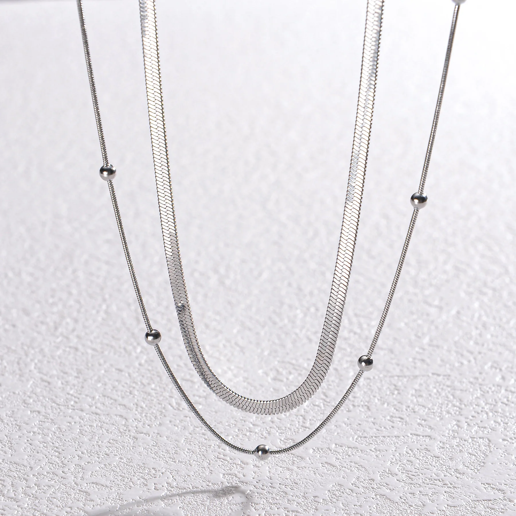 Punk Clavicle Flat Blade Snake Link Choker Necklace Gold Silver Color Fashion Stainless Steel Double Necklace Women Jewelry Gift