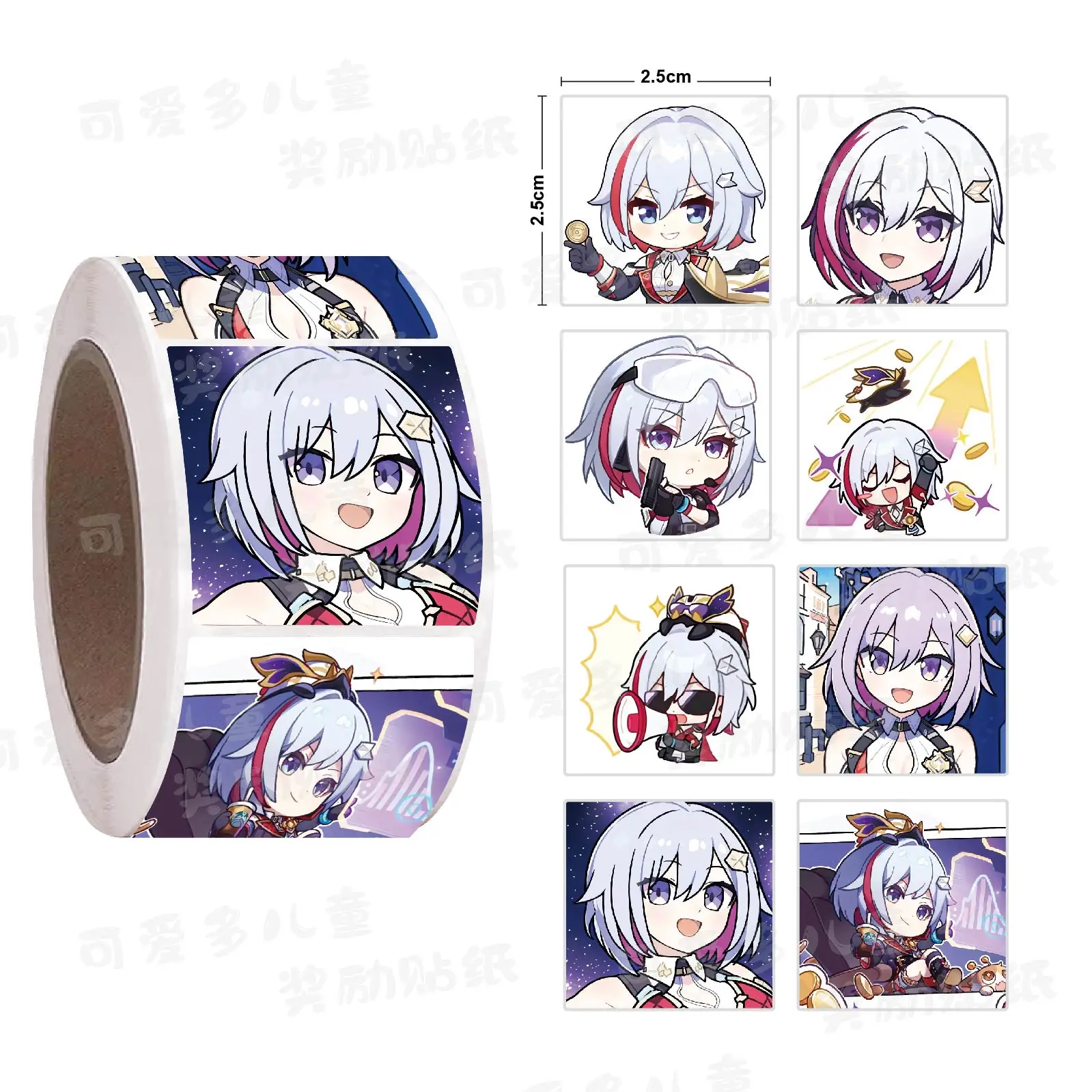 Anime Honkai: Star Rail Topaz Cosplay 500 Stickers/rolls Adhesive Label Handbook Decorate Cute square Curly Birthday Xmas Gift