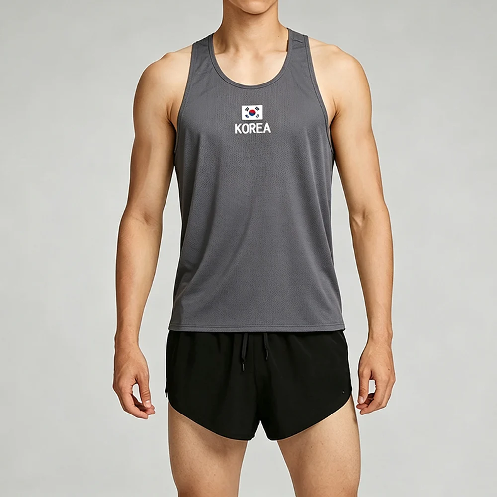 Men Korea Flag Print Mesh Sports Tank Top Quick Dry Breathable Sleeveless Shirt For Running Marathon Gym Fitness Training