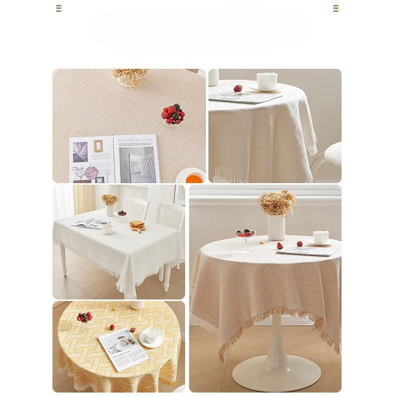 Nordic Style Cotton Linen Tablecloth Small Round Table Coffee Table Mat Dining Table Cover for Home Living Room Decoration