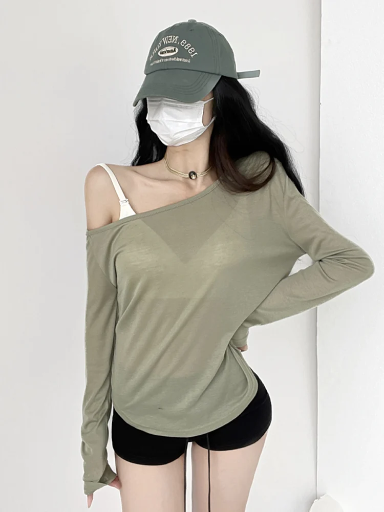 

Sexy Sister Feel oulder Bared Long Sve T irt Women Early Autumn Loose Sexy Pure Desire See tough Jazz Dance Cover up...