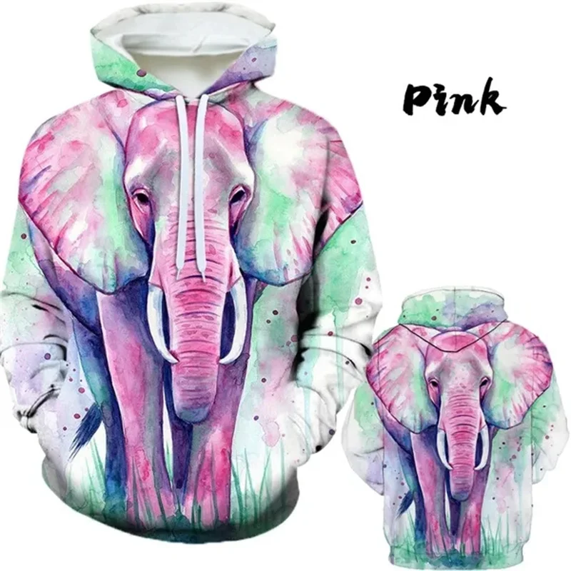 

Fashion Animal Oil Painting Graphic Pullovers For Men 3D Elephant Printed Hooded Sweatshirts Women Y2k Harajuku Unisex Hoodies