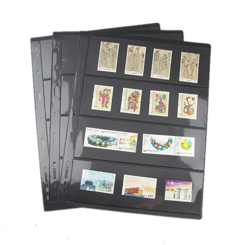 Imagem -04 - Double-sided Black Background Stamp Album Armazenamento de Notas Página Interna Pasta de Coleta de Arquivos Pasta de Folhas Soltas 9-hole 10 Pcs