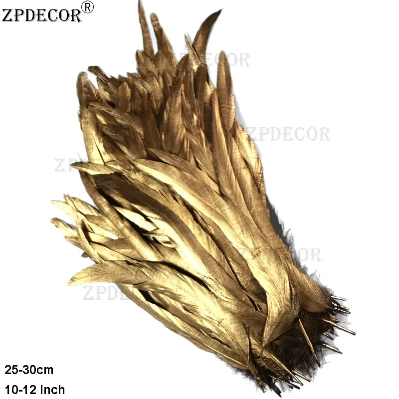 

ZPDECOR Surface Gold Sprayed Rooster Feathers 25-30cm/10-12 Inch for Crafts Weddings Carnival Decorations Chicken Plumes