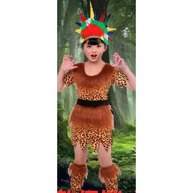 Adult Children Leopard Print Indians Cosplay Costume Savage Performance Costumes Halloween Carnival Party Dress Lovers clothin D
