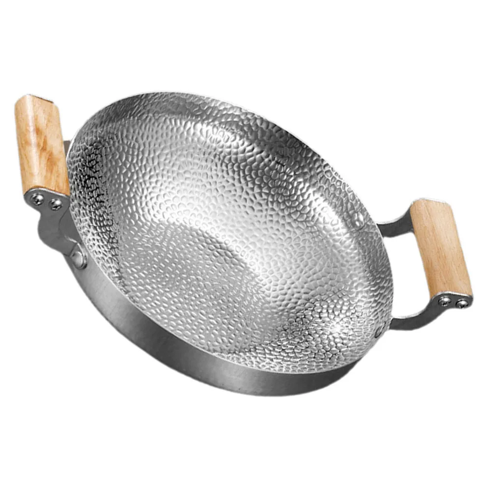 

Stainless Steel Frying Pan Wood Handle Cooking Pan Kitchen Utensil Non Stick Small Pot Cooking Tool Hot Pot