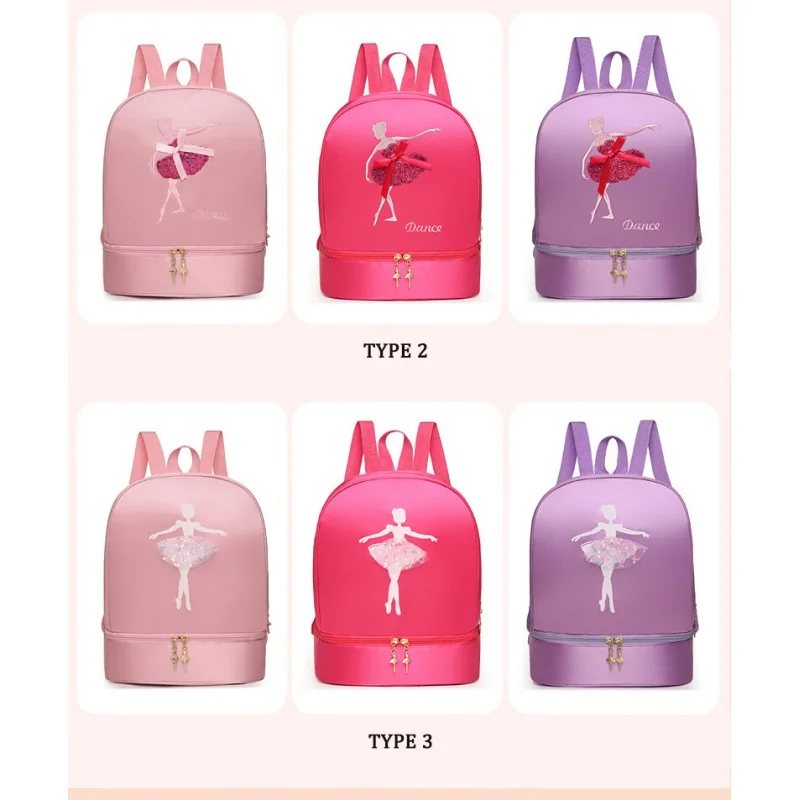 Kids Girls Ballet Dance Storage Backpack Latin Ballet Bag Dancing Girl Pattern Lace Edge Ballerina Dance Bag School Backpack