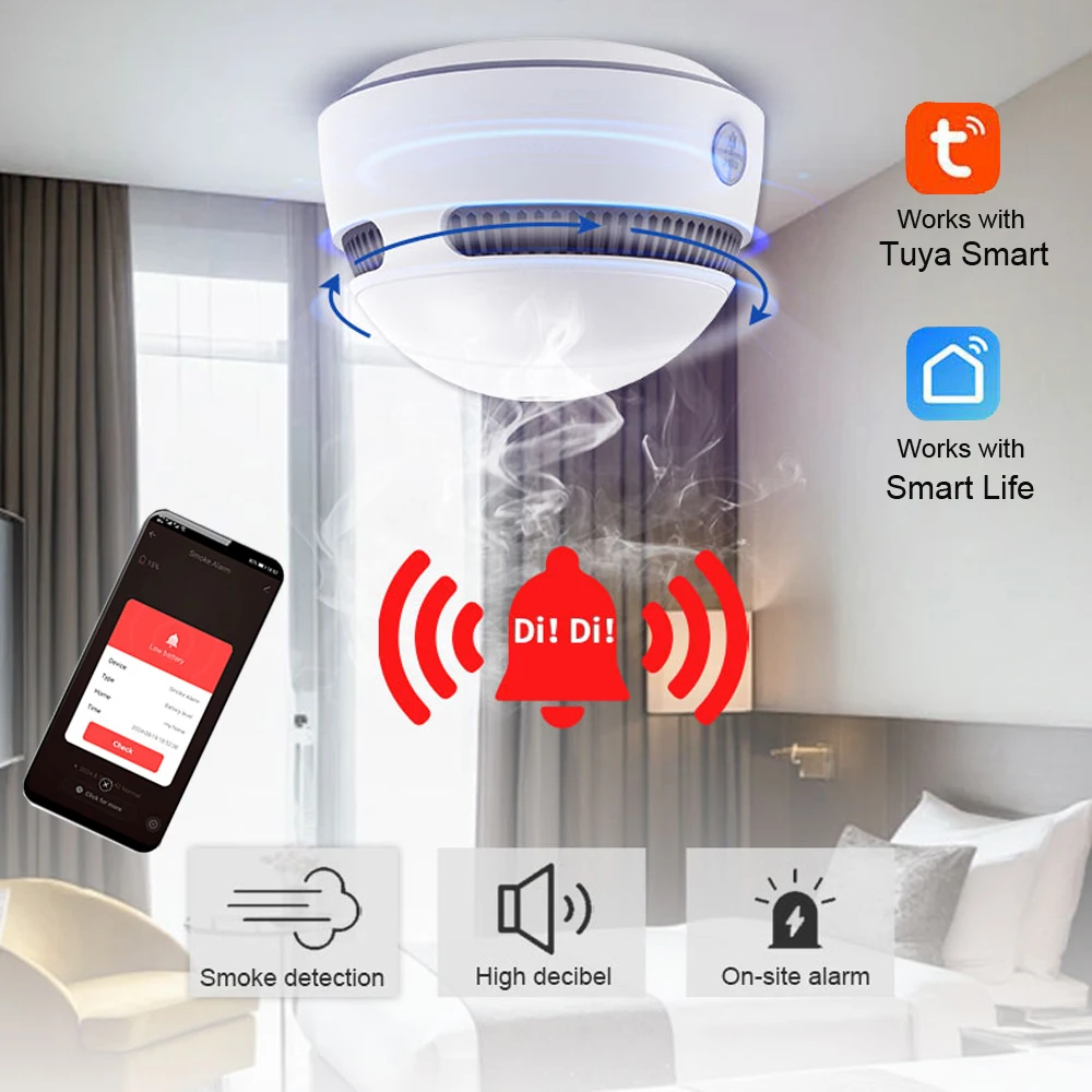 Интеллектуальный детектор дыма PGST Tuya WiFi, домашняя система пожарной сигнализации, гибкий порт безопасности датчика дыма, подходит для умной жизни