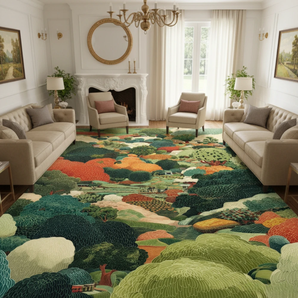 Artistic Landscape Printed Decor Rug, Durable Non‑Slip Machine Washable Floor Mat for Under Bed Indoor Outdoor Home Styling