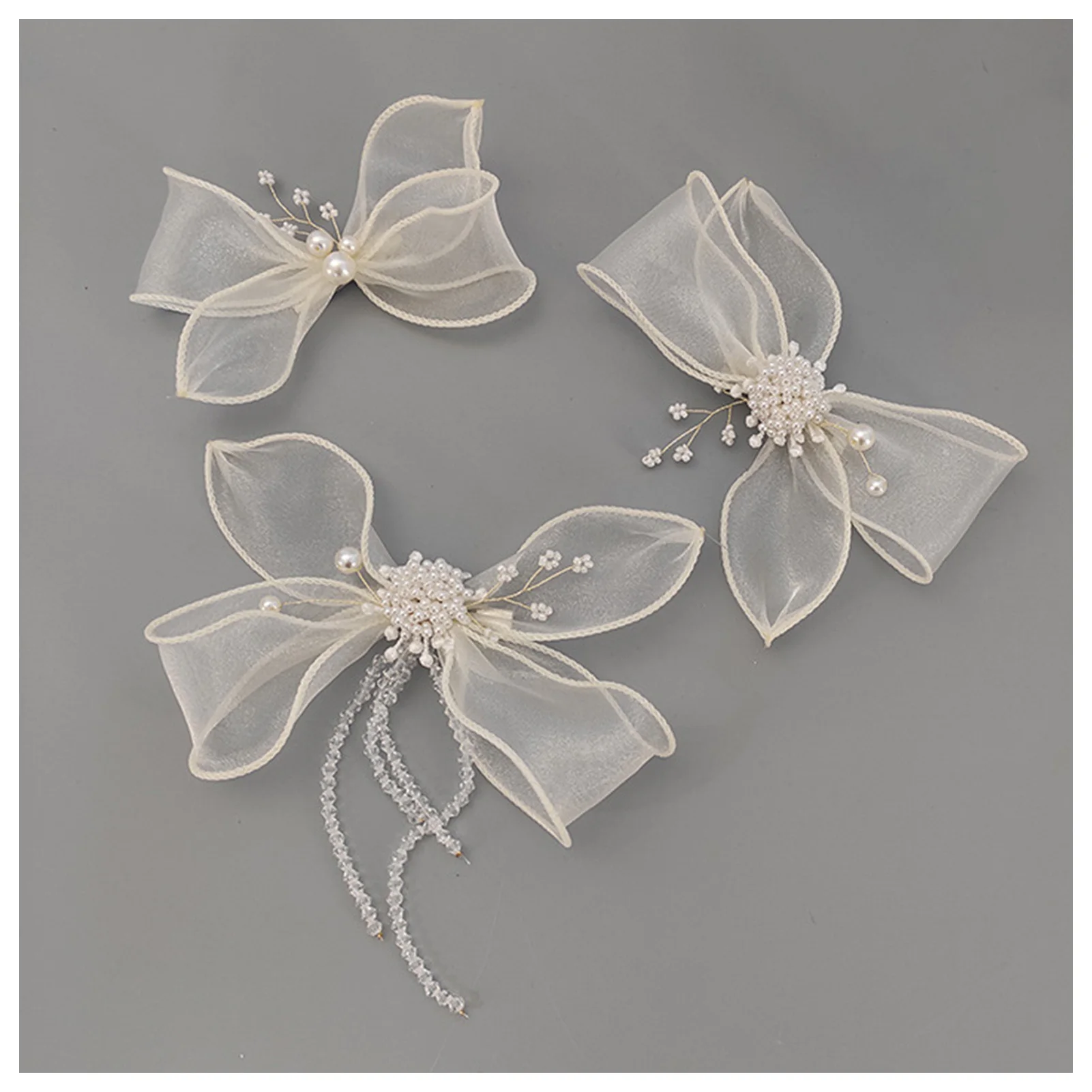 

3Pcs Organza Bowknot Hair Clips Faux Pearls Crystal Hair Accessories Set for Princess Party Favors Accessories FS99