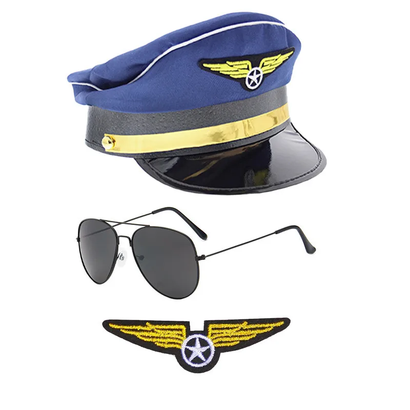 Pilot Captain Costume Accessorie including accessories such as hat solid color tie and white gloves 6-piece men's cosplay party