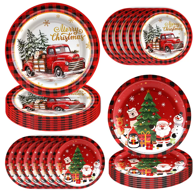 

10/20/50pcs Christmas Disposable Plates Tableware Decorations Dessert Dish Christmas Car Snack Paper Plates Party Supplies Kids