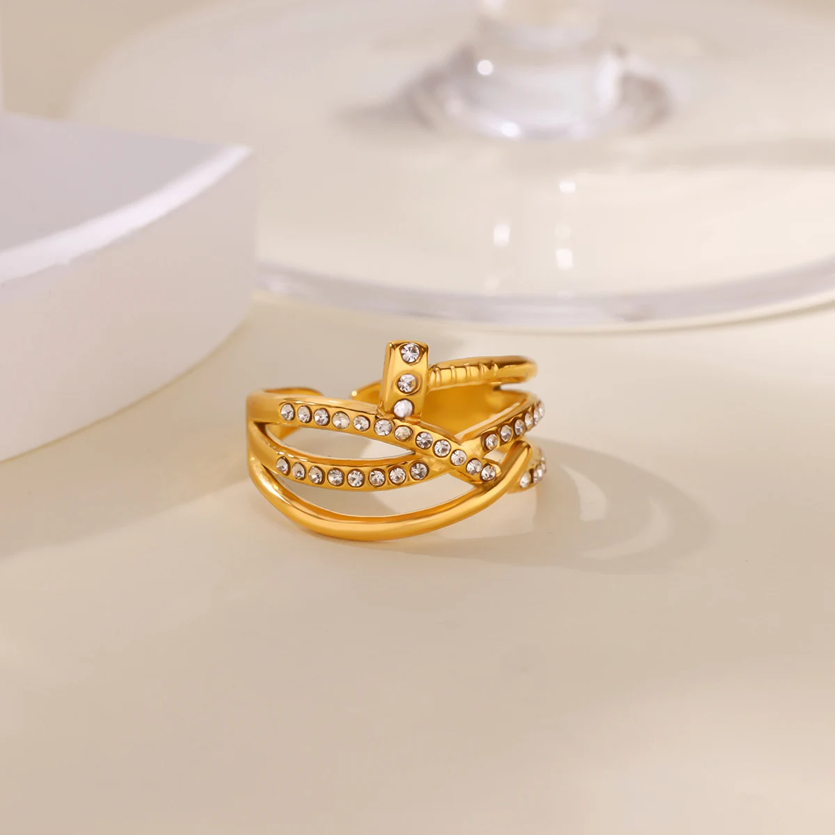 

Elegant Cross Zircon Design Opening Rings For Women Gold Color Finger Ring 2025 Trend Wedding Aesthetic Jewelry anillos mujer