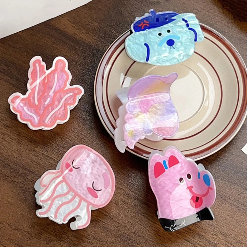 

Lovely Korean Style Ocean Animal Hair Claw Acylic Sweet Cartoon Puppy Hair Clip Kawaii Conch Small Shark Clip Daily
