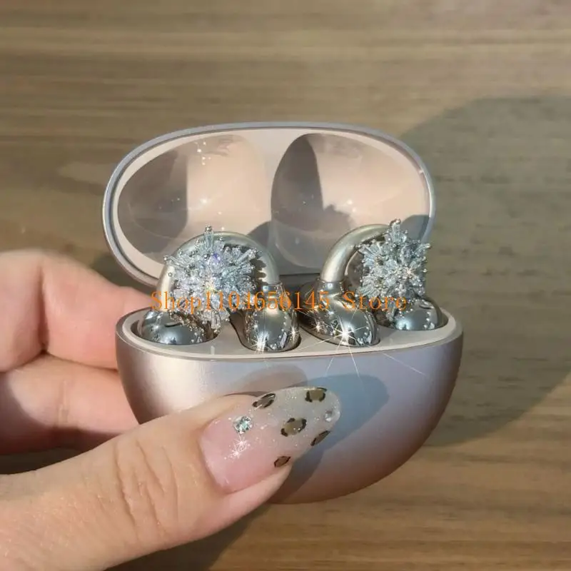 652F Delicate Snowflake Crystal Earphone Enhancer Metal Build Ear Clip Effortless DIY Styling Long Last Wear Resistance