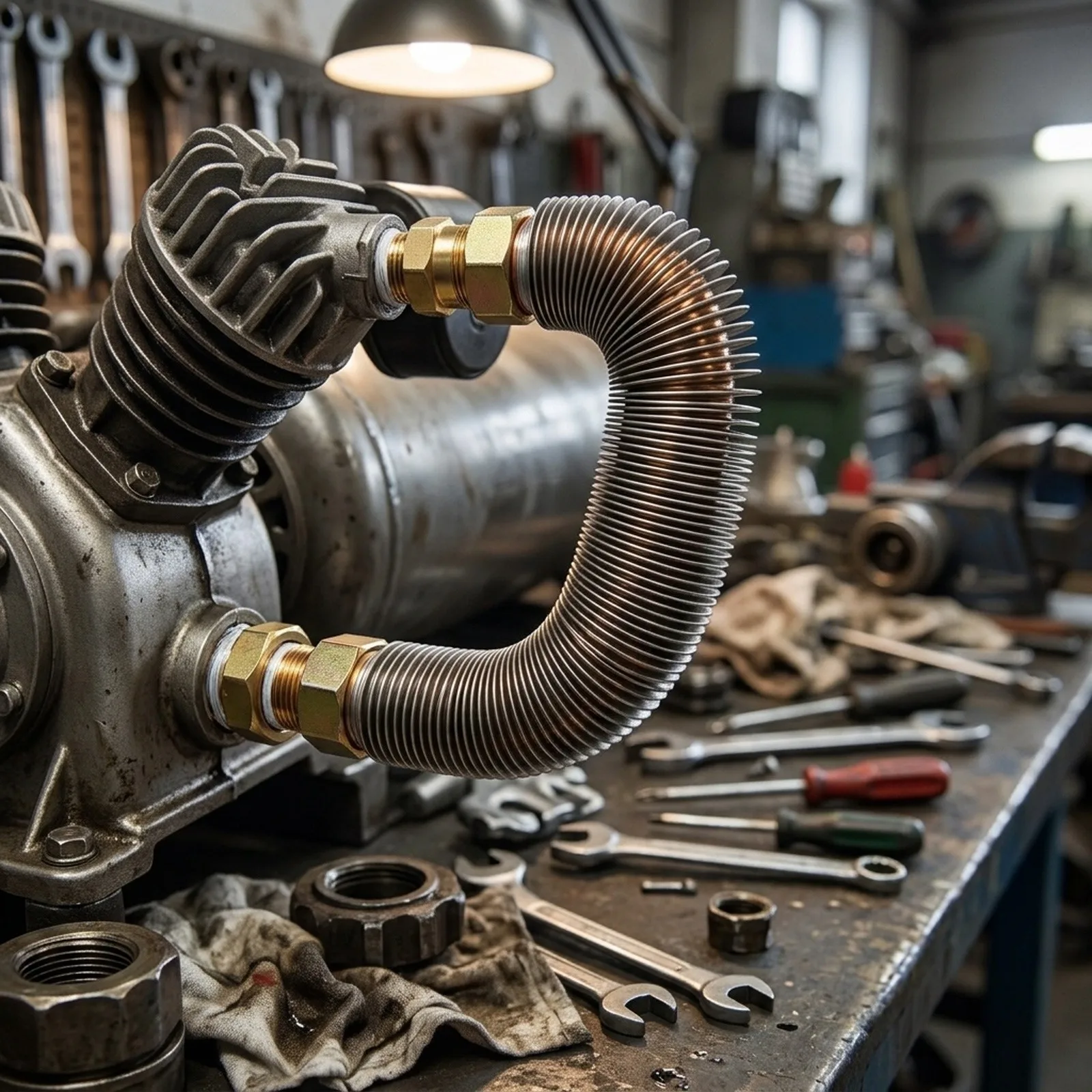 Air Compressor for exhaust Pipe with Aluminum Alloy Material and Brass Plating Designed for Reliable Pump Head Connection