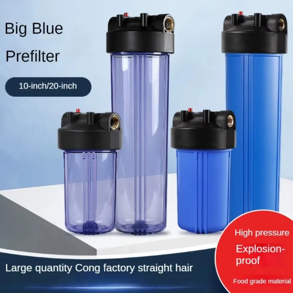 10/20 polegada grande garrafa azul gorda grande fluxo pipeline pré-filtro engrossado à prova de explosão filtro escudo casa central purificador de água