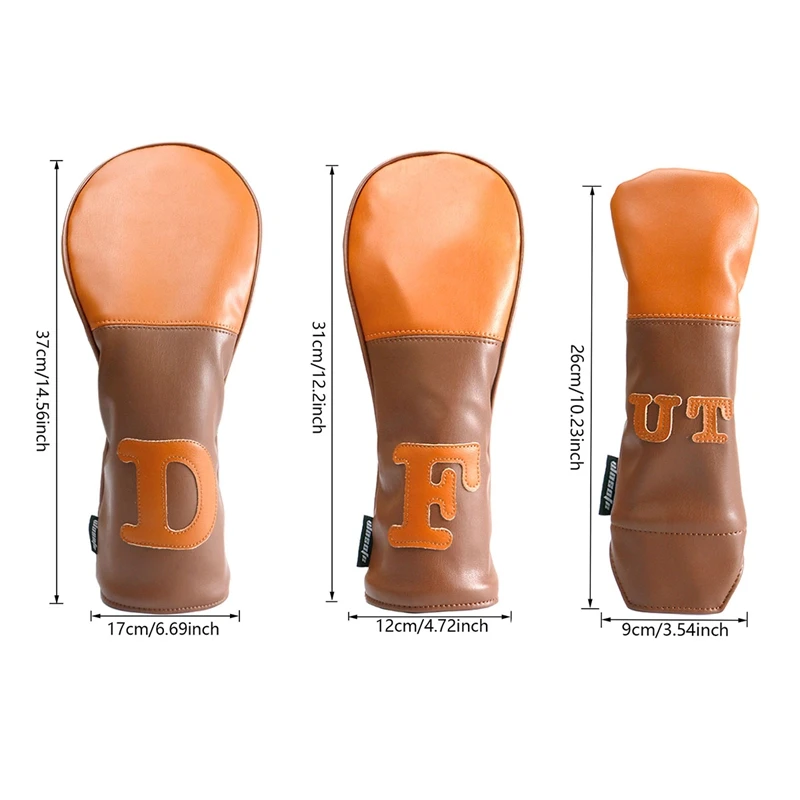 Waterproof Golf Wood Head Covers Set, High Quality, Driver FW UT Covers, Protective Golf 1, 3, 5 UT, Premium Brown, New