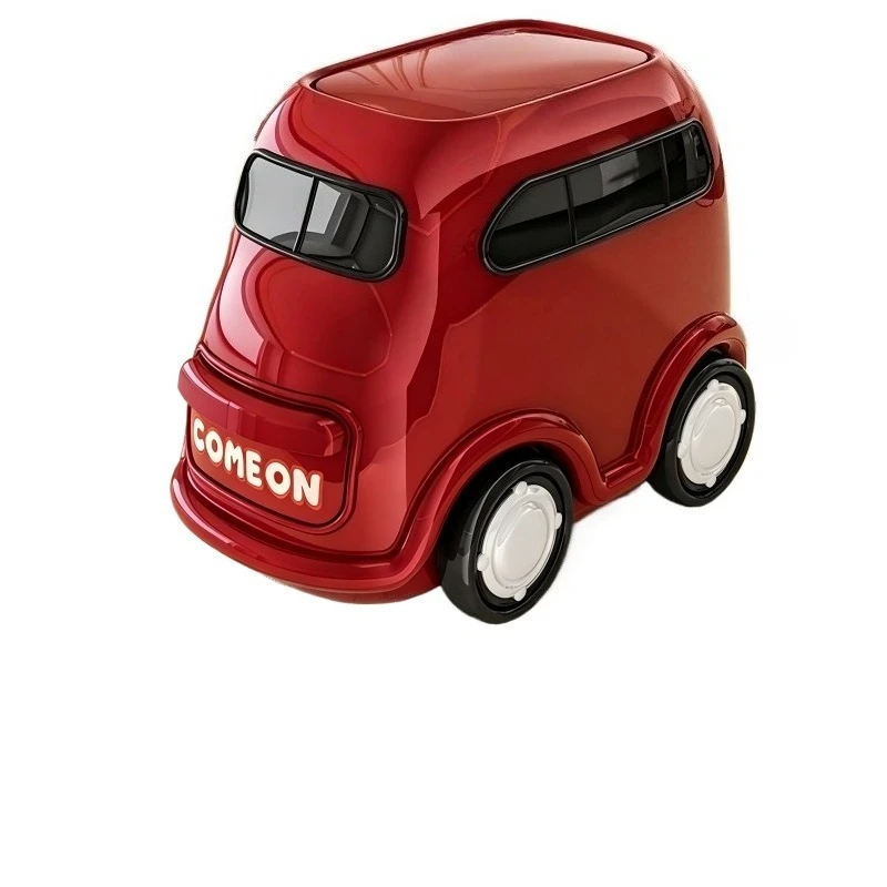 Bus-shaped trash can with wheels, movable, press pop-up lid,  household storage bin for living room, bedroom kids room