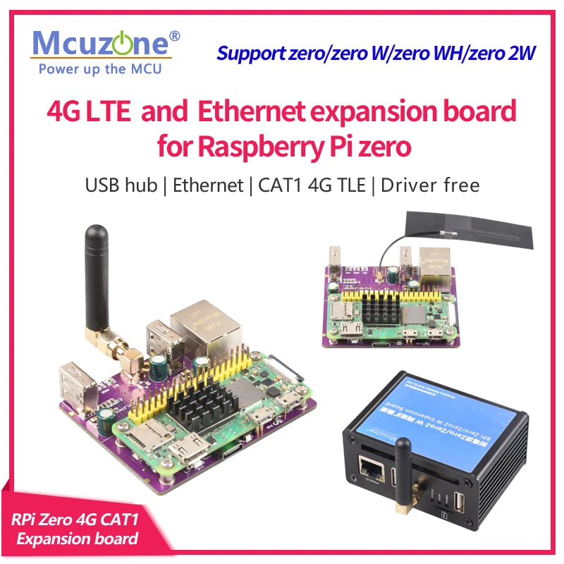 

ZERO CAT1/EU 4G LTE and 100Mbps Ethernet expansion board for Raspberry Pi zero, zero WH,2W,USB HUB,driver-free