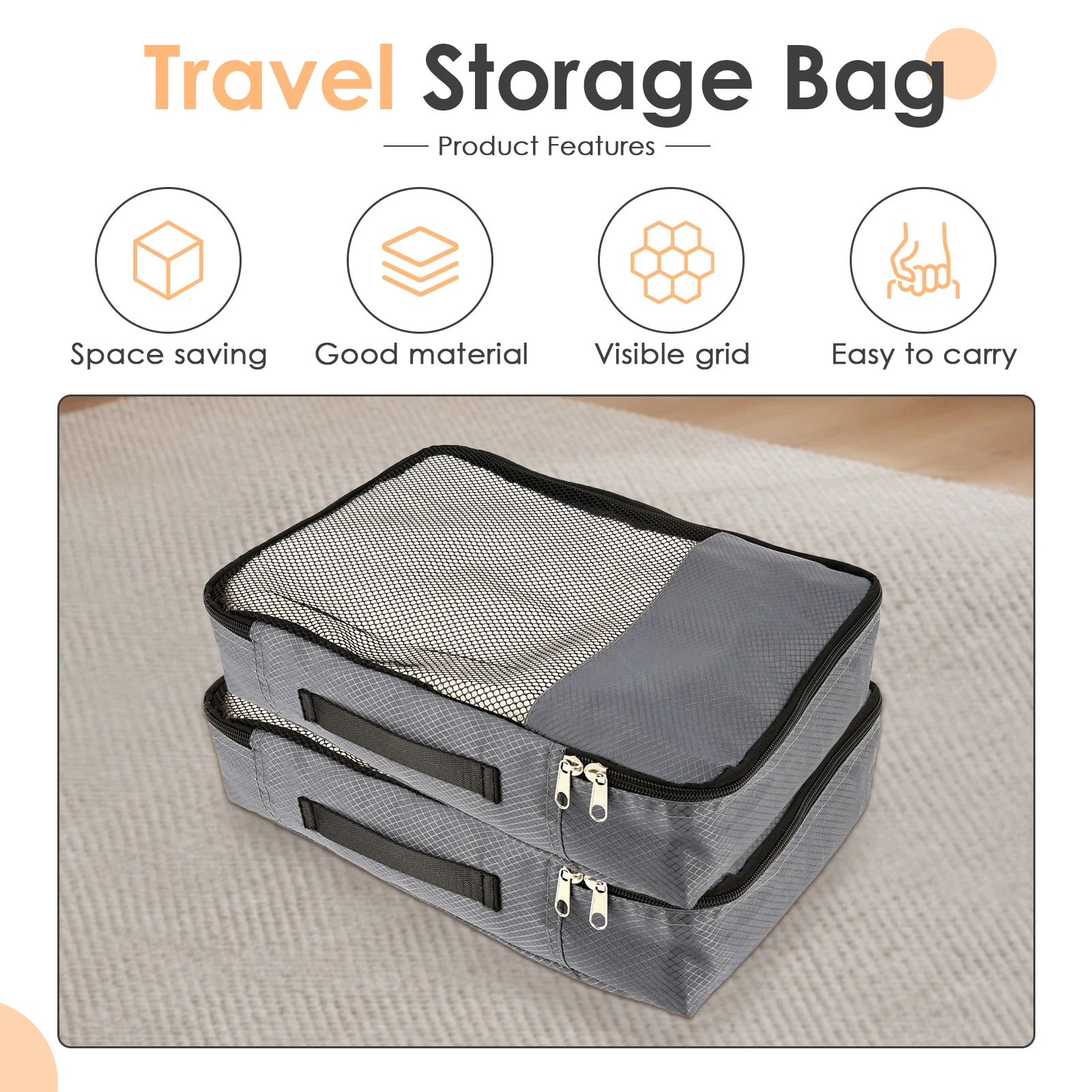4 Pcs Space Saving Packing Cube Oxford Cloth Travel Organizer Set with Zipper Mesh Top Travel Storage Bag for Suitcase Duffel
