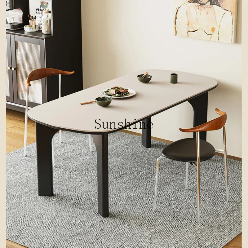 Solid wood retro wind rock slab dining table household small apartment white chair combination modern