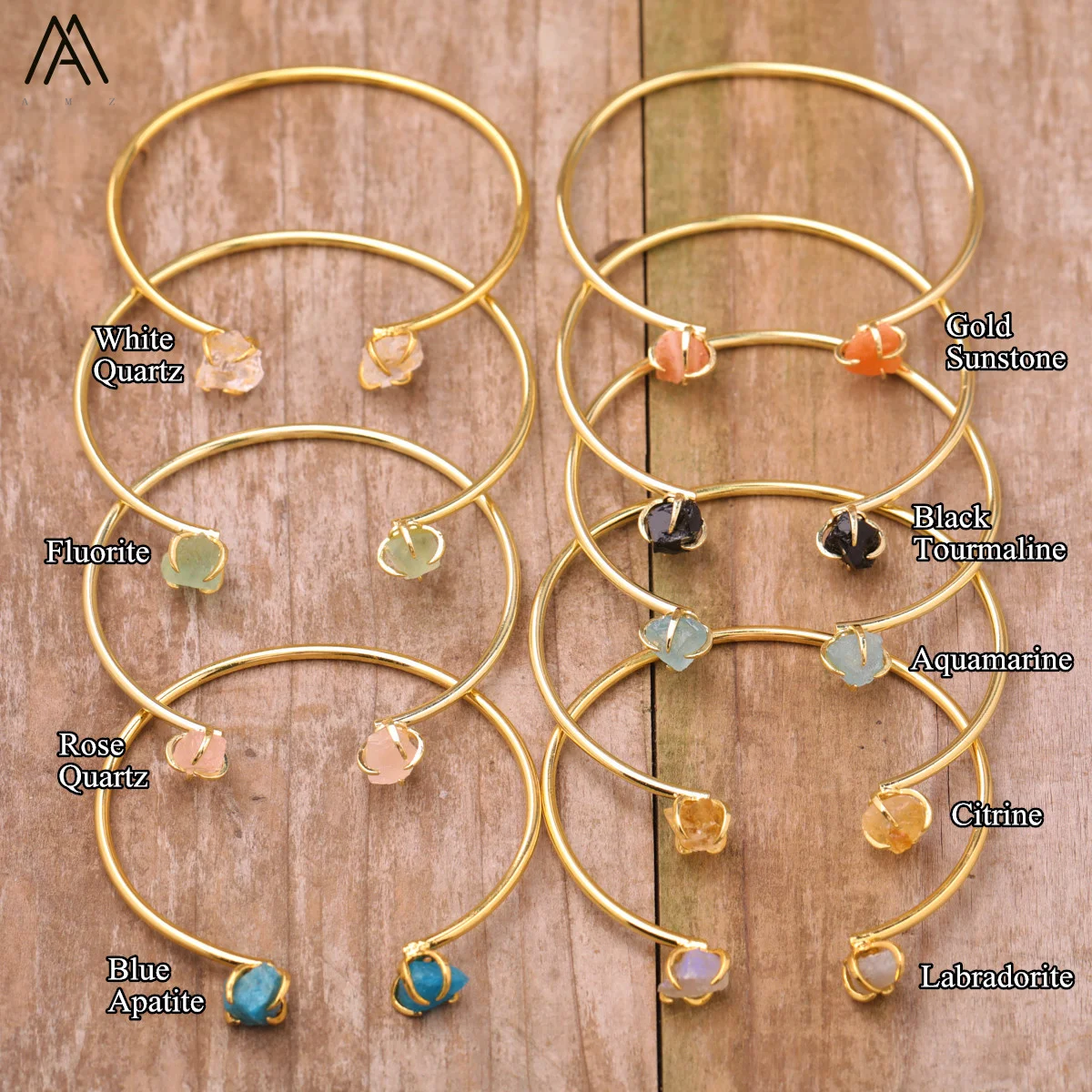 Elegant Women 2 Gems Stones Gold Cuff Wristband Bracelet Bohemia Citrine Rose Crystal Statement Bracelets Teengirl Jewelry Gift