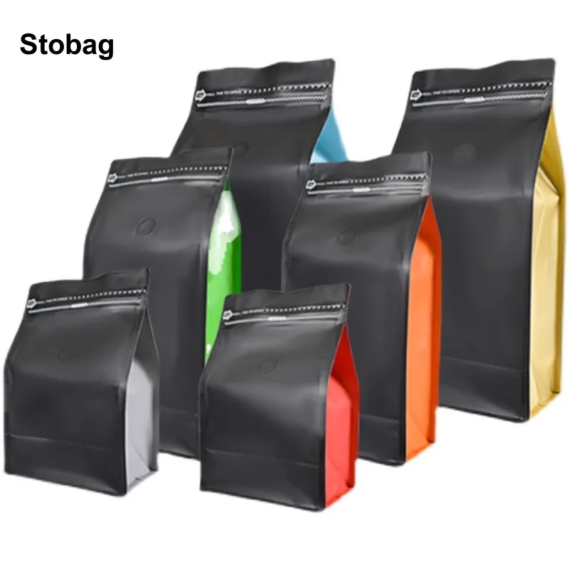 

StoBag 50pcs Coffee Beans Packaging Bag with Valve Aluminum Foil Ziplock Sealed for Powder Food Tea Nuts Storage Reusable Pouch