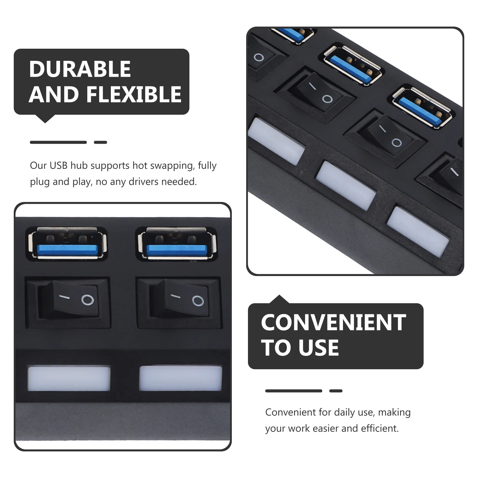 

7-портовый USB-концентратор 3.0, разветвитель, высокий светодиод, включение и выключение, USB-концентратор с индивидуальным управлением, аксессуары для портативных ПК