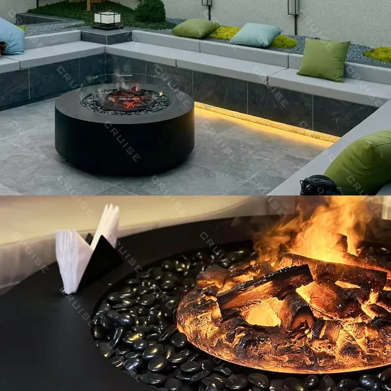 True Fire BBQ Wood///Atomization Custom Core 700mm Rectangle Outdoor Fire Pit Round Stove Table With Glass
