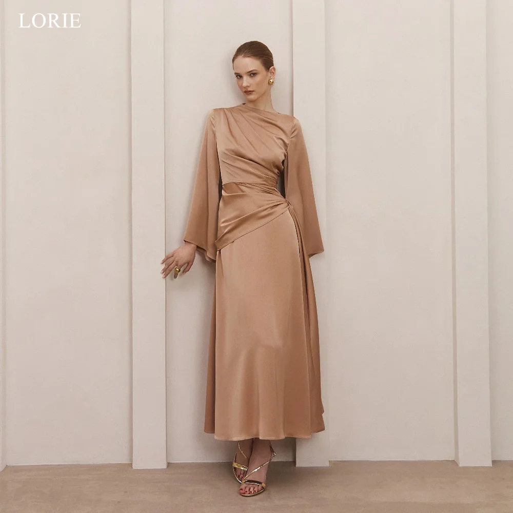 

LORIE Elegant Satin Party Dresses Full Sleeves Criss-cross Evening Prom Dress Pleats A-Line Prom Gown Customized
