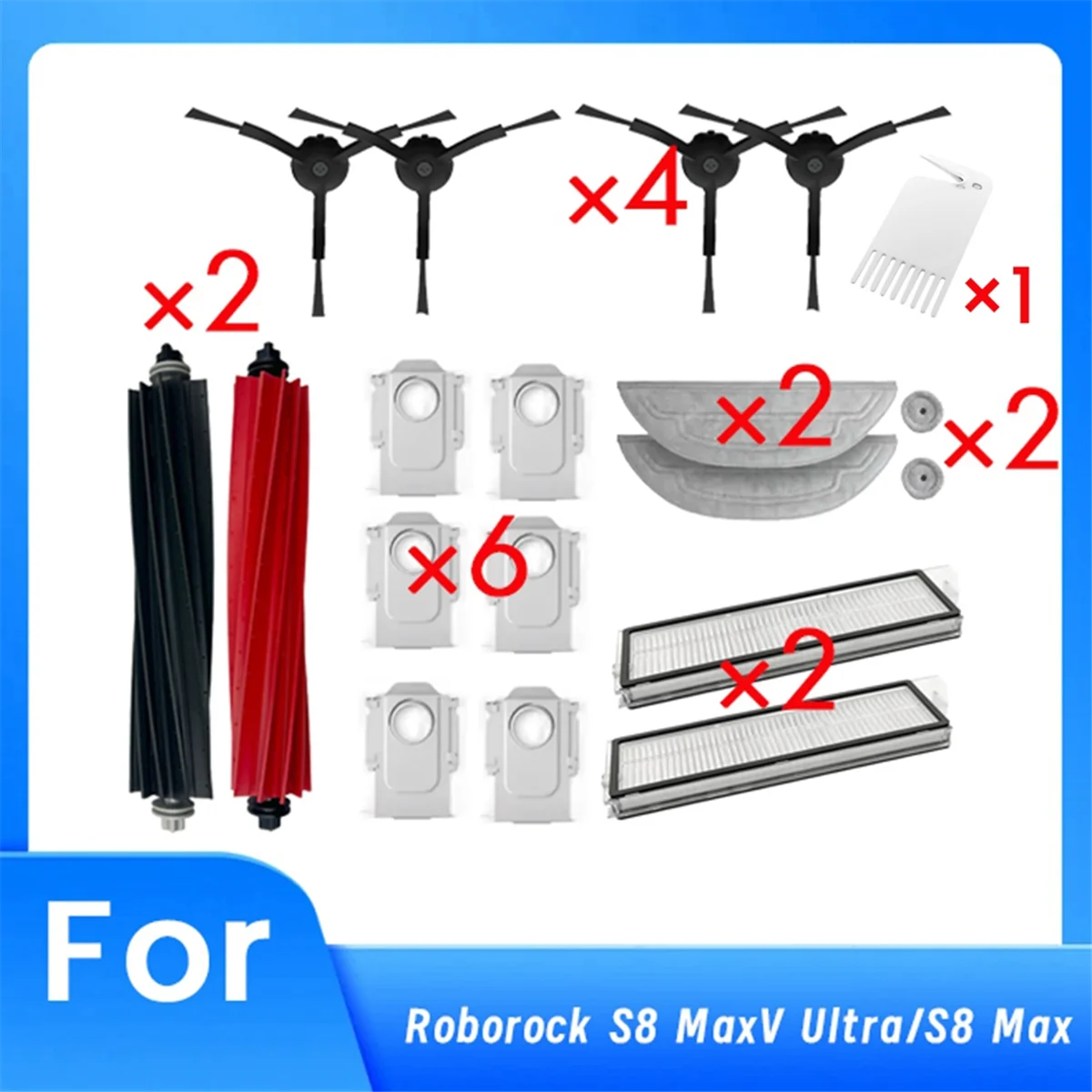 

A76Z 19 Pcs for S8 MaxV Ultra/S8 Max Sweeping Robot Cleaner Parts Replacement Main Side Brush Mop Filter Set