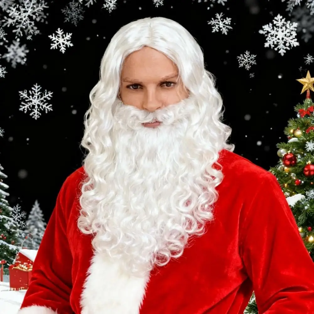 Divertida peluca de Papá Noel, barba blanca/marrón, lindos accesorios de Cosplay de Navidad, peluca de pelo rizado de Papá Noel Unisex creativa, Año Nuevo