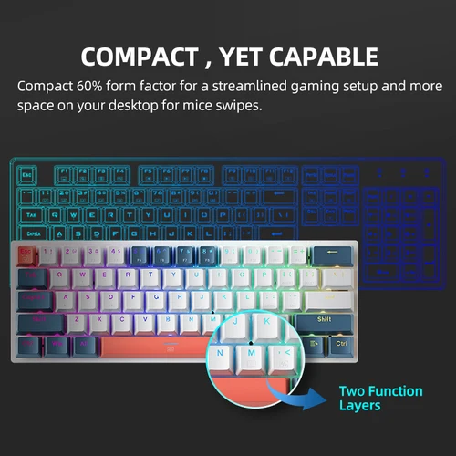 Imagen 2 del producto Machenike K500-B61 Mini Teclado Mecánico 60% Factor de Forma 61Teclas Teclado Gaming Con Cable Tecla Completa Retroiluminación RGB Hot-Swappable