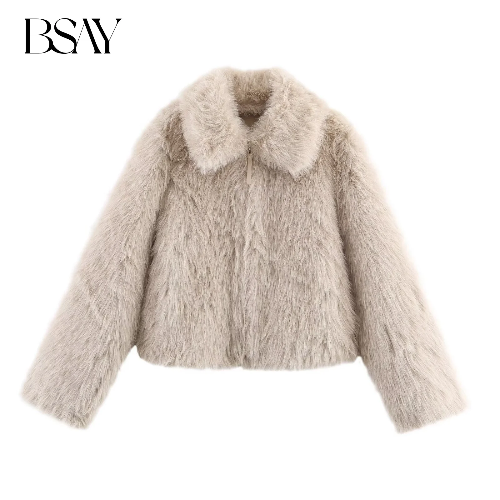 

BSAY Fake fur jacket coats women's clothing 2025 winter new fashion Korean lapel long sleeves thick warm chic ladies tops mujer