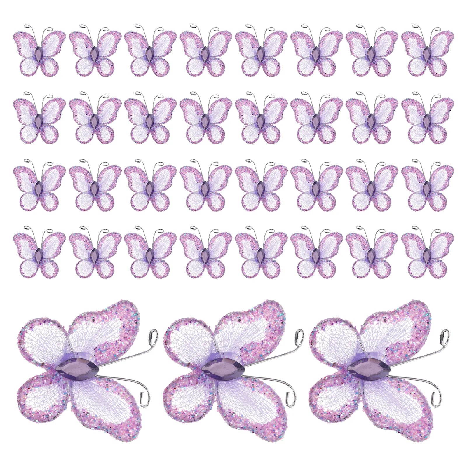 

50 Pcs Blue Wired Mesh Butterflies for Wedding Decor DIY Garland Artificial Flowers Home Party Decoration