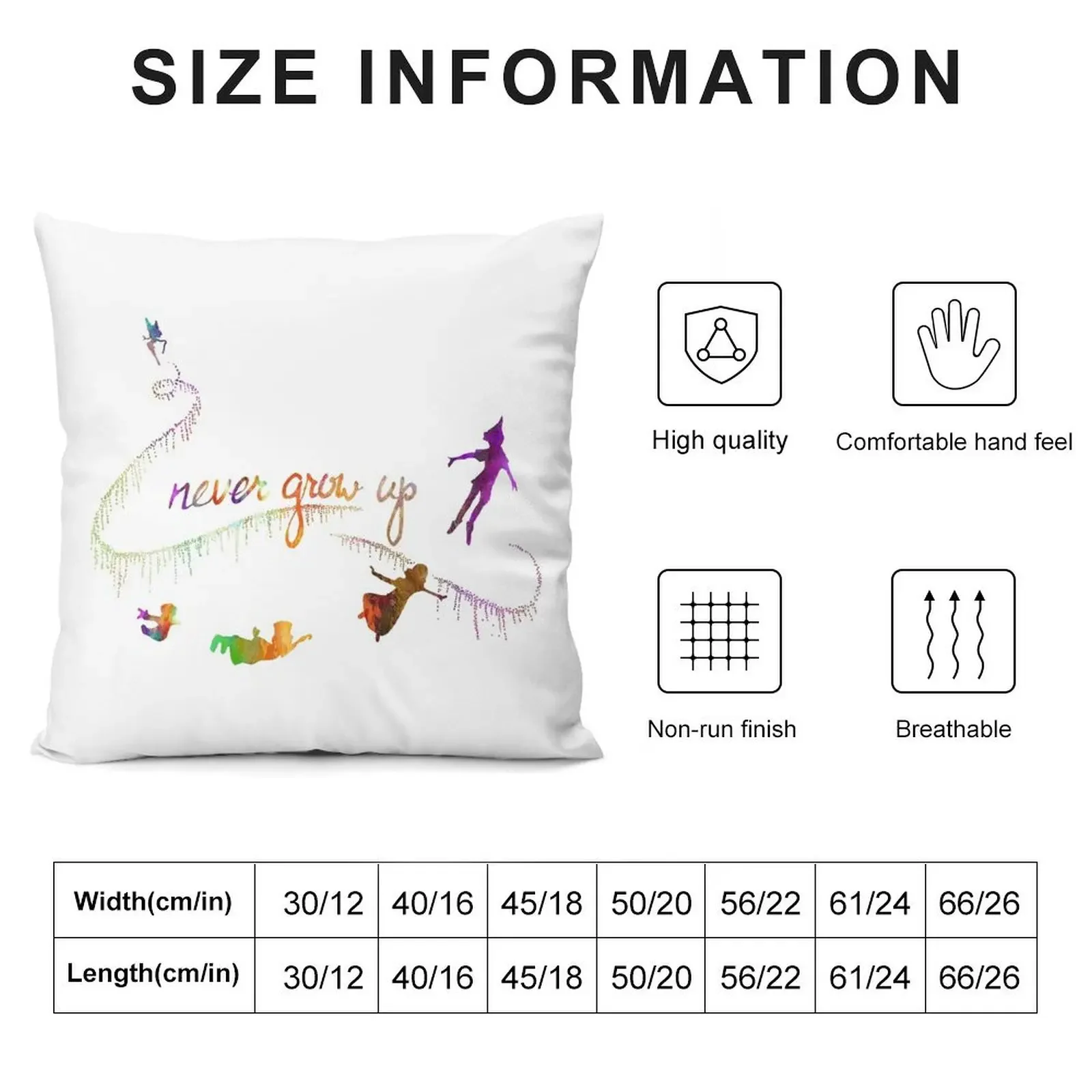 NEVER GROW UP COLORFULL Throw Pillow Sofa Cushions Covers Luxury Living Room Decorative Cushions Sofa Cushion pillow