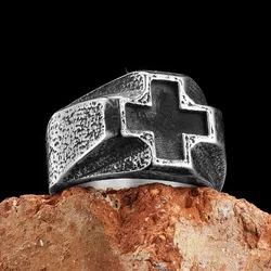 Vintage Black Cross Amulet Men Rings Stainless Steel Jewelry Punk Rock Fashion Cool Stuff Accessories For Women Gift Wholesale