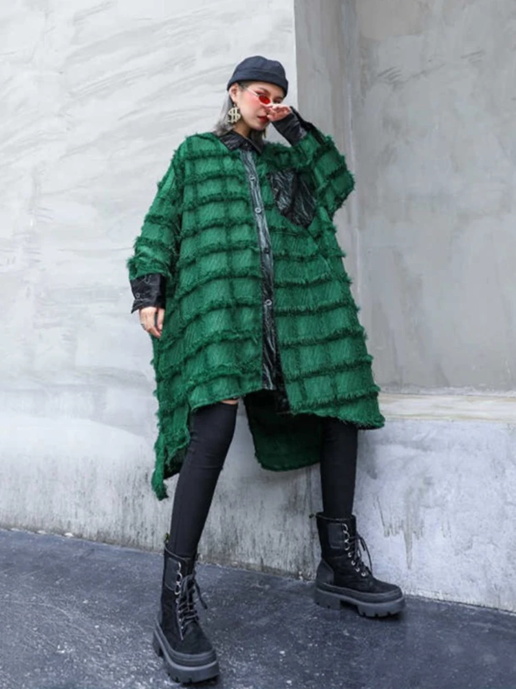 Oversized Plaid Long Shirt Women Fashion Casual Loose Blouse Green Ladies Tops Autumn Blouses Woman Vintage Female Blusas 2024