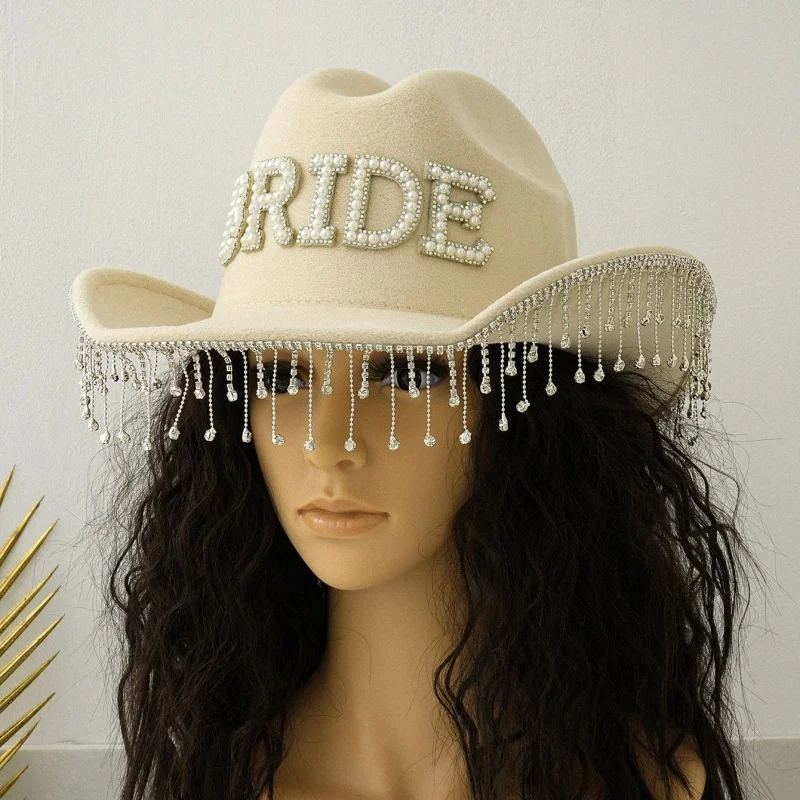 1pcs bridal top hat Fringe jazz hat Holiday Party Rave Straw hat Festival Western cowboy Bullhat stage show hat