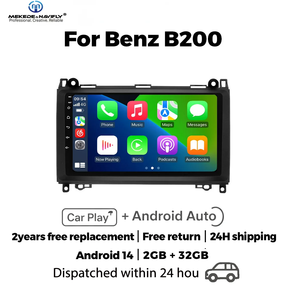 

Автомагнитола Android 14 для Mercedes Sprinter, Benz B200, Vito W639, Viano, B-Class W169, W245, W209 с беспроводным CarPlay и мультимедийным плеером