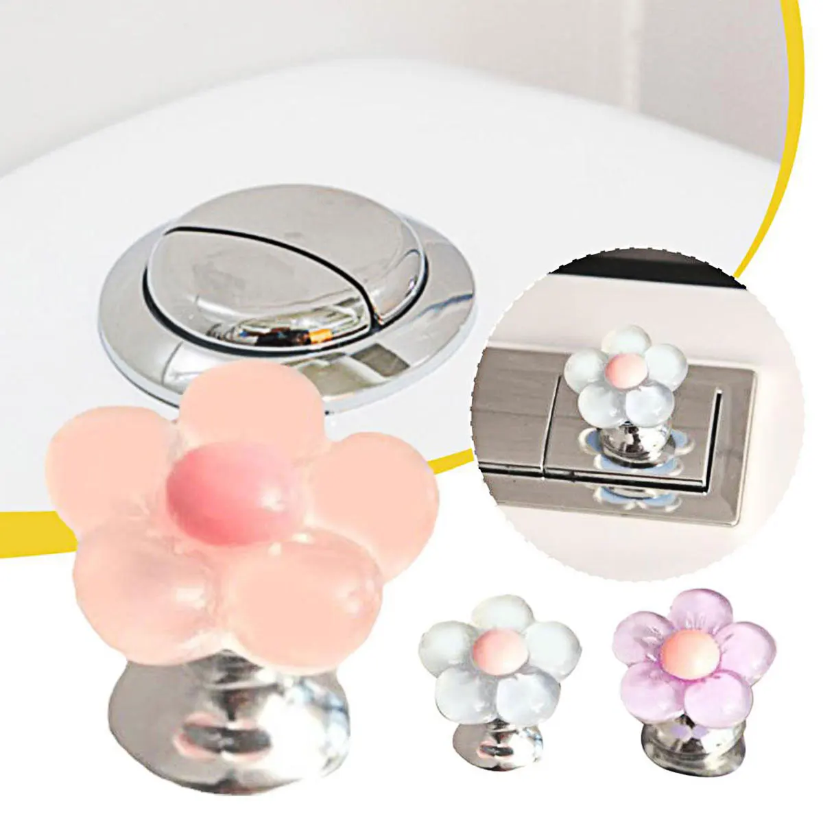 Flower Shape Toilet Presser Self-Adhesive Toilet Press Button Nail Protector Toilet Lid Handle Tank Flush Button