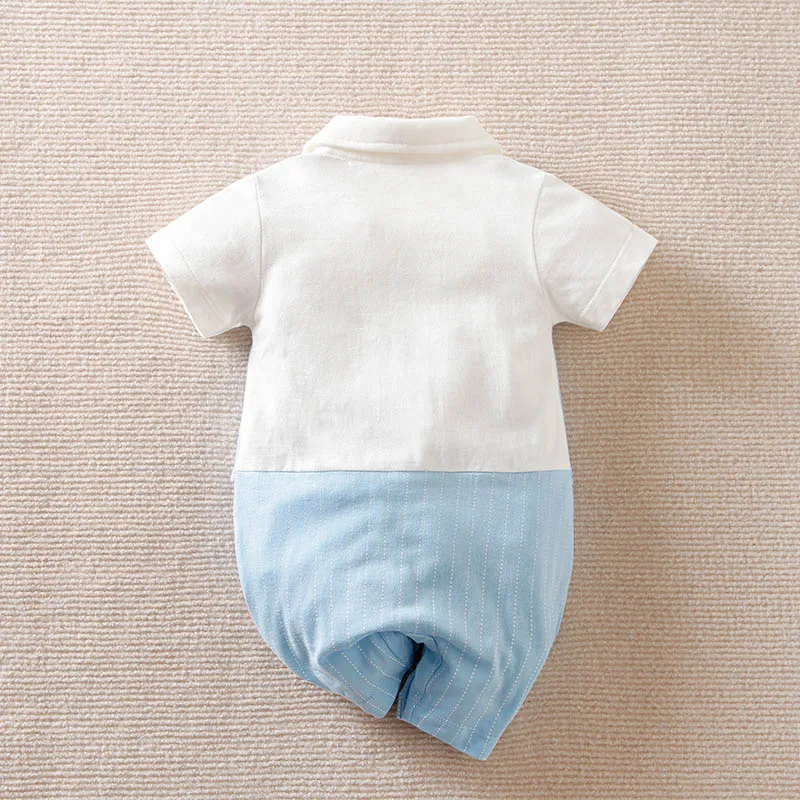 Baby Summer Vest Gentleman Tie Solid Short Sleeve Shorts Casual All Cotton One Piece