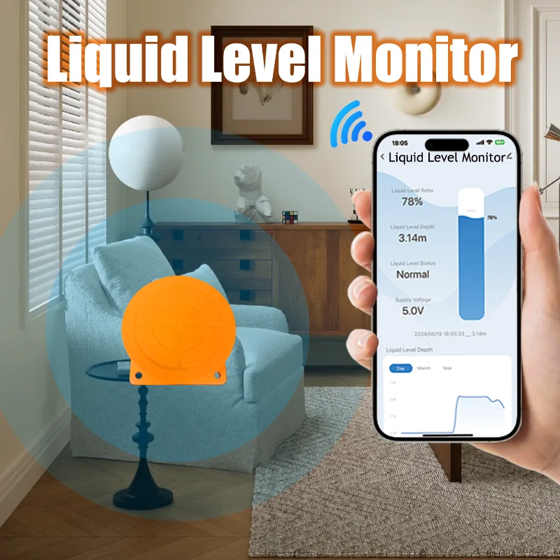 Me201wz móvel tuya app zigbee3.0 gateway wifi app monitor de nível do tanque sensor de água óleo sem contato indicador alarme em tempo real