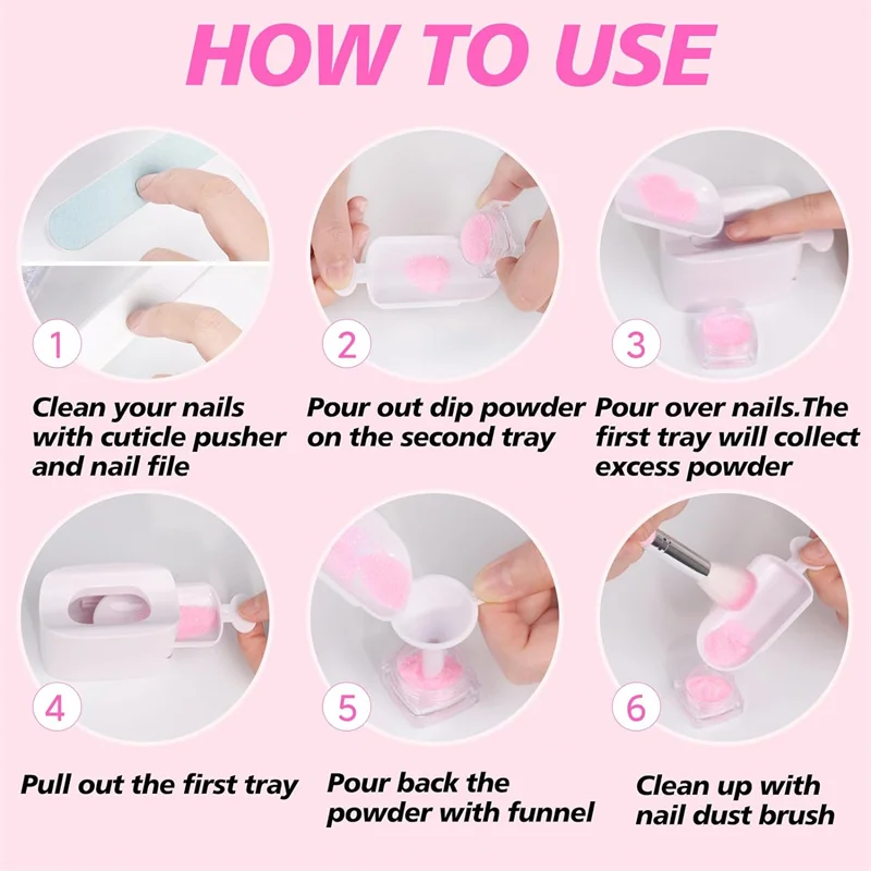 Dip Powder Recycling Tray Nail Glitter Powder Recycling Box Double Layer Magic Mirror Powder Storage Case Manicure Accessories