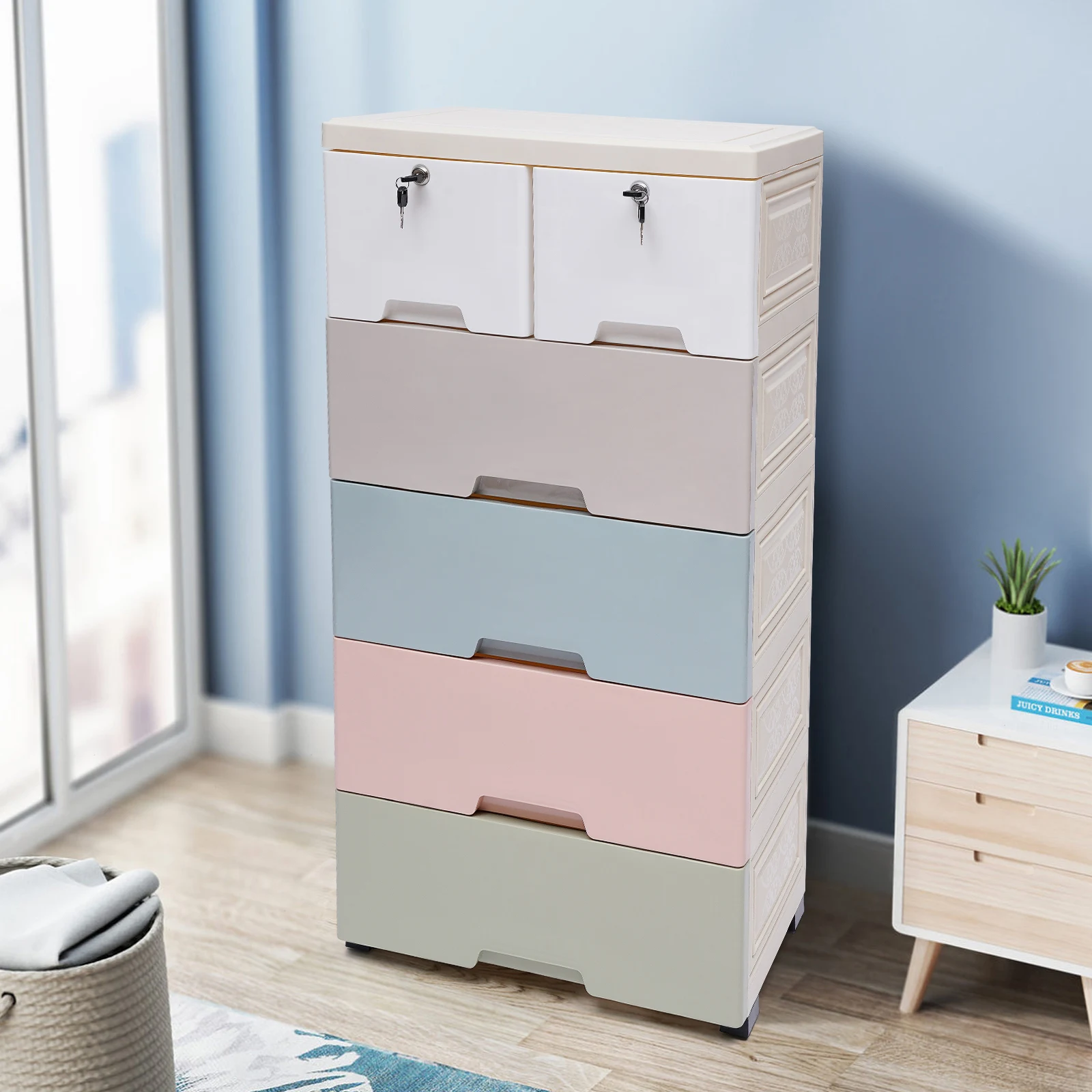 

5 Layer Storage Cabinet with 6 Drawers Closet Drawers Tall Dresser Organizer for Clothes Playroom Bedroom Furniture Saving Space