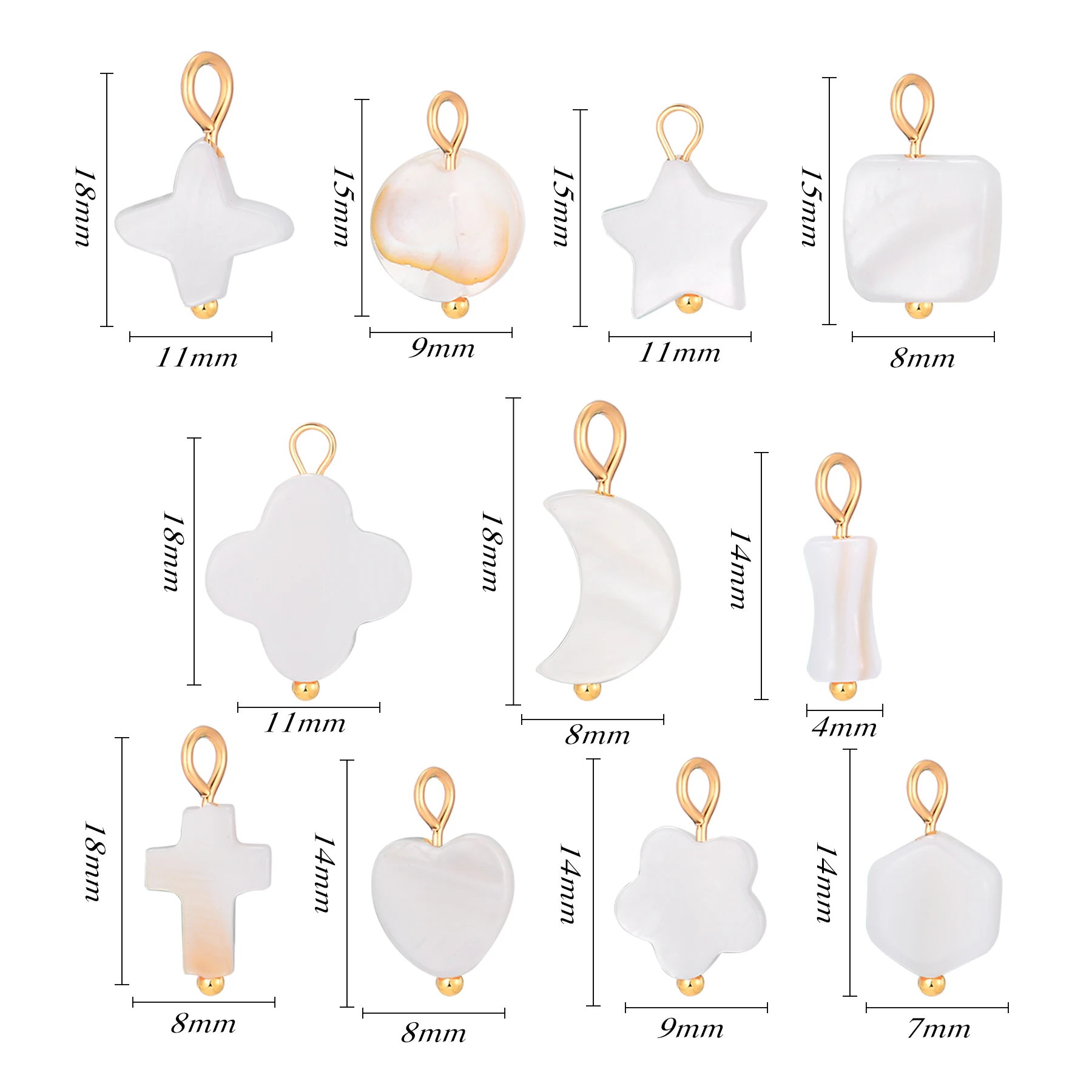 6 Stück/Set Natürliche Muschel-Herz-Stern-Blumen-Anhänger aus Edelstahl für Handgefertigten Schmuck, Nickelfrei – Detail 1