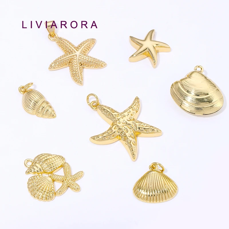 1/2/4Pcs 18K Gold Plated Brass Shell Starfish Charms For Necklace Making Accessories,Ocean Pendant,DIY Jewelry Making Materials
